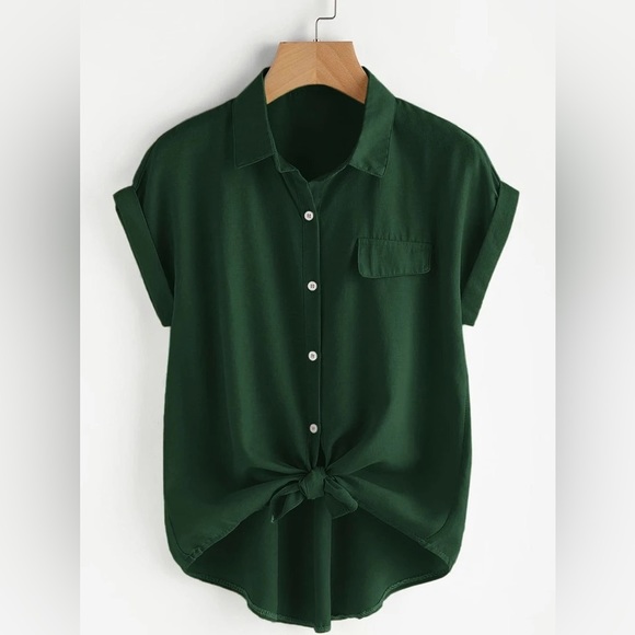 SHEIN Tops - SHEIN LUNE Plus Green Knot Hem Button Up Shirt Size 2XL